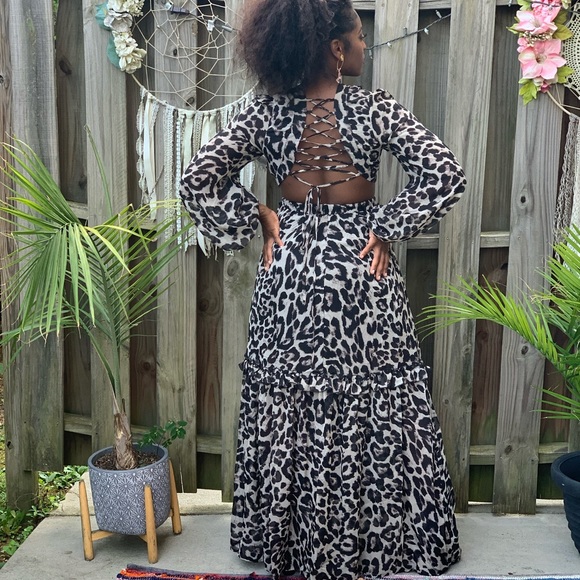 Animal Print Lace Up Back Maxi Dress - Picture 3 of 4